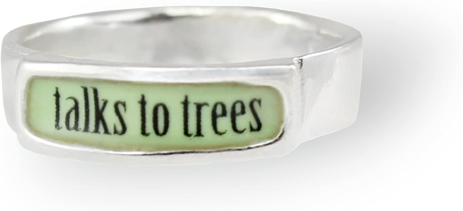 Mark Poulin Sterling Silver and Enamel Talks to Trees Band Ring for Men and Women