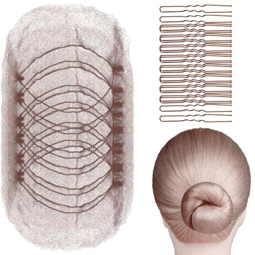 GGUFAY Redecillas Invisibles de Nylon, 20 Redecilla Moño Niña con 40 piezas Horquillas Pelo,Redecilla Moño Ballet Niña,Accesorio de Peinado para Fijar Pelo en Cabeza de Ballet(Café)