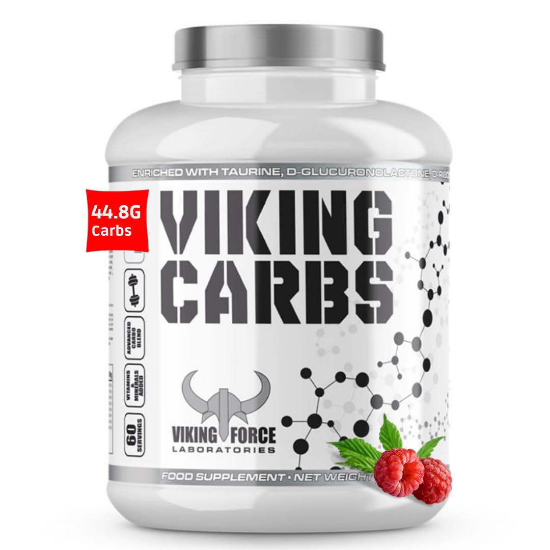 VIKING FORCE Carbs- Raspberry Flavour special blend of carbohydrates, 3000g, 60 servings, Muscle Gainer Enriched with taurine, D-glucuronolactone, D-ribose