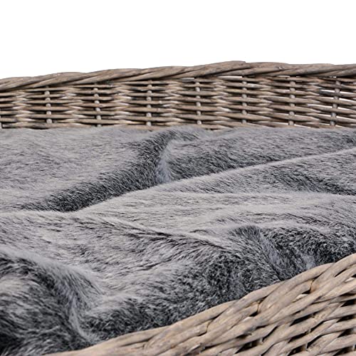 UNUS Hundebett Hundekorb Hundekörbchen aus Weide mit Kissen S für Hunde und Katzen grau 61 x 44,5 x 15,5 cm