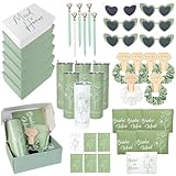 42 Pcs Bridesmaid Proposal Gifts Bridal Shower Gifts Cosmetic Makeup Bags and Boxes Patterned 20oz Water Bottles Bride Sunglasses Scrunchies Hair Diamond Pens Invited Cards Favors for Wedding