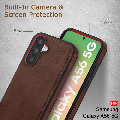 Image of TheGiftKart Genuine Leather Finish Back Cover Case for Samsung Galaxy A56 5G | Shockproof Design | Raised Edges for Camera & Screen Protection | Stunning Minimalist Case Cover for Samsung A56 (Brown)