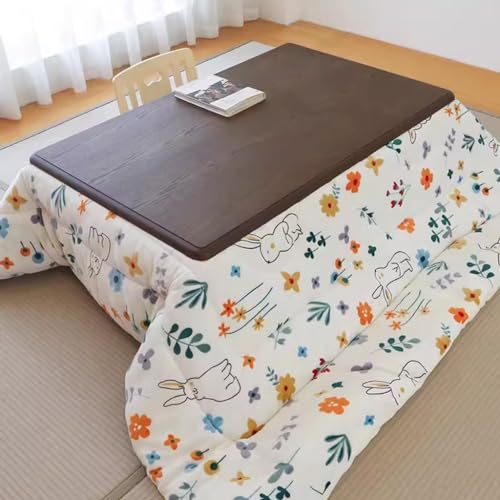 Mesa Calefactora Kotatsu De 120cm 4 Piezas Floral Blanco En Invierno Mesa Cuadrada Kotatsu para Sala De Estar Mesa Futón Cuadrada