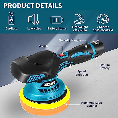 Cordless Car Buffer Polisher With 2Pcs 12V Lithium Rechargeable Battery, Portable Brushless Polisher Kit With Variable Speed For Polishing/Buffing/Waxing/Sanding/Grinding #TOP6