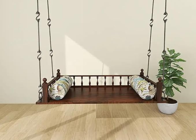 Jairi traders Wooden Swing with Back and Hand with Stainless Steel Accessories Hanging Set, Size: 4 x 2 feet