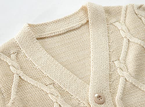 Toddler Boys Cable Knit Cardigan Baby Sweater Kids Button Up V-Neck Jacket Long Sleeve Cotton Outwear (4-5T, Beige) #TOP2