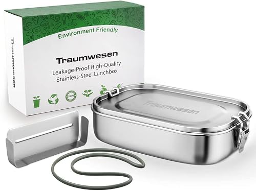 Traumwesen 1400ml Stainless Steel Bento Lunch Box for Kids & Adults, 100% Crack-Resistant Kids Bento Lunch Box, Secure Locks, Eco-friendly Stainless Steel Lunch Container, Airtight & Dishwasher Safe