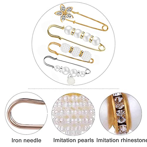 Image of 50 Pcs Faux Pearl Rhinestones Brooches Pins Sweater Shawl Clips Shawl Collar Shirt Pins Vintage Shirt Clips Collar Safety Pin for Women Girls Clothing Dresses