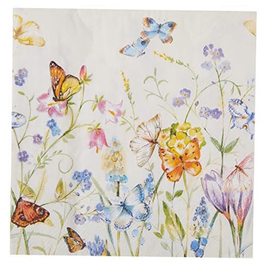 IHR Ideal Home Range Party Napkins Disposable 3-Ply Paper Lunch Napkins, 6.5" x 6.5", Butterflies & Blossoms, 20-Count