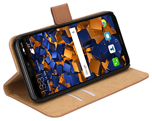 mumbi Book-Style Case Compatible with Huawei P20 Lite Mobile Phone Case Wallet, Brown