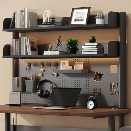 LBCZJYX Desk Shelf for Top of Desk with Pegboard - 3-Tier Desktop Hutch Organizer, Space-Saving Desk Storage Shelf with Accessories for Dorm, Office, Study Table. Black 39.4 * 9.3 * 37.4in
