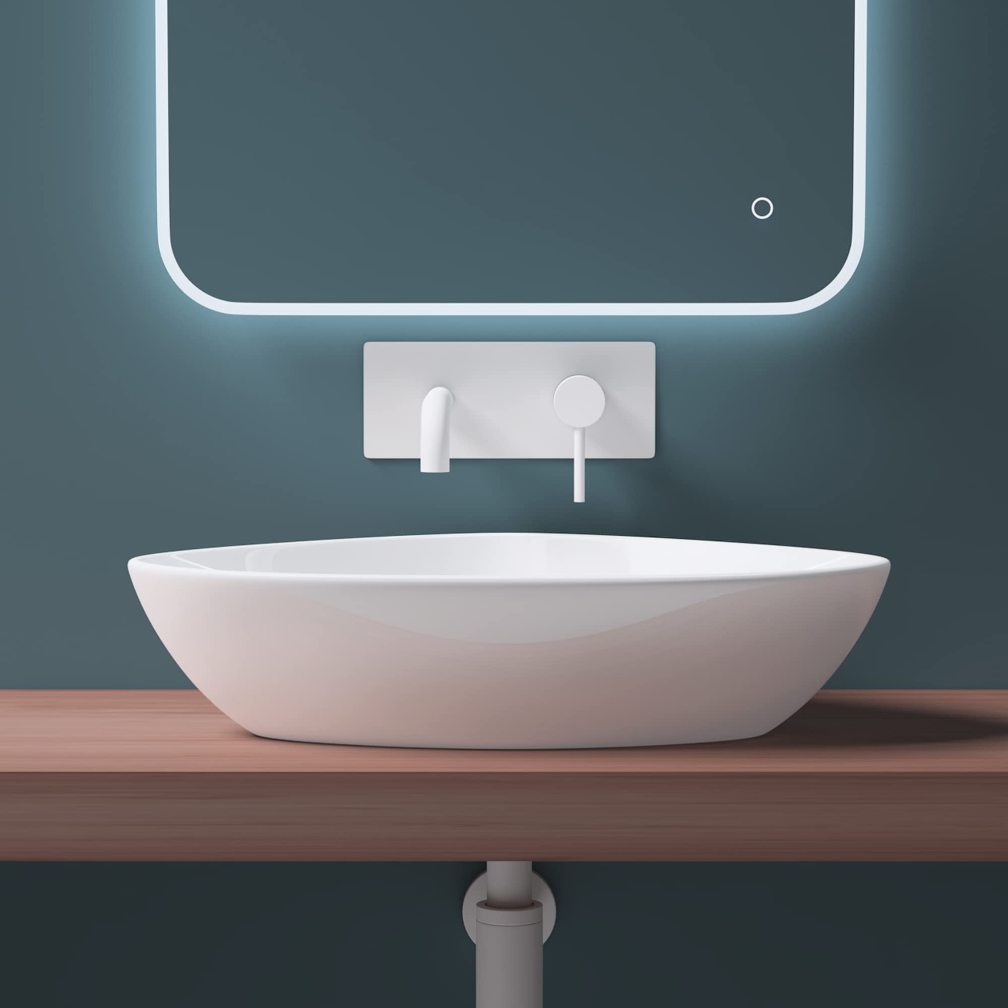 Mai & Mai Lavabo sobre Encimera Lavabo Baño | Triangular | Blanco Brillante | Cerámica | 59x39x13cm | sin Orificio para Grifo sin Rebosadero | Brüssel215 | Bruselas 215 - Lavabo con nano-revestimiento, color blanco