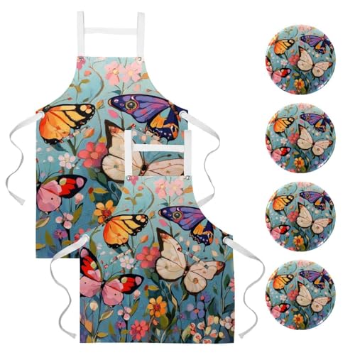 Lot de 2 tabliers de cuisine à motif fleurs sauvages pour service et bistrot