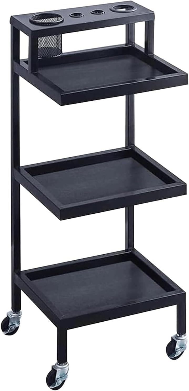 SSDDLZEQ Mobile Salon Station, Salon Cart Metal Salon Rolling Cart 3-tier Salon Trolley Storage Trays Storage Utility Cart For Beauty And Barber Salon Cart(Schwarz)