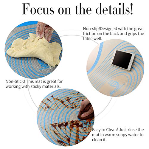 Nonstick Silicone Pastry Mat Extra Large With Measurements 28''By 20'' For Silicone Baking Mat, Counter Mat, Dough Rolling Mat,Fondant/Pie Crust Mat By Folksy Super Kitchen (20×28, Blue) #TOP4