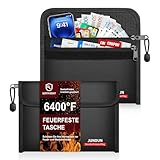 JUNDUN 2er Pack Feuerfeste Tasche(21,5x15cm, 6400℉), 12-lagige Wärmedämmung | Doppeltem Reißverschlussfach Feuerfest Geldtasche, Kleine Bargeldbeutel für Scheine, Bargeld, Quittung, Reisepass