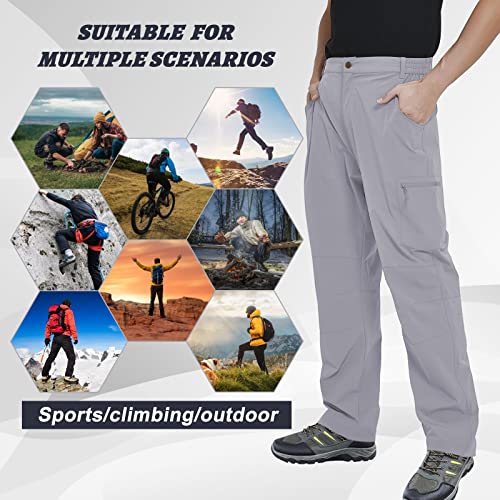 Feixiang Hiking Pants For Men, Outdoor Cargo Tactical Waterproof Quick Dry Pants Climbing Multi-Pocket Work Trousers Light Grey Large #TOP4