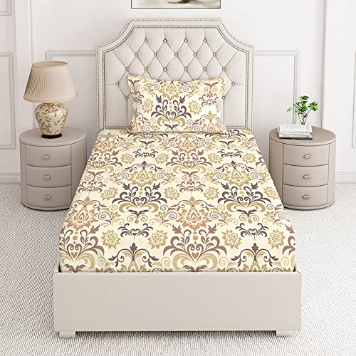 Image of Layers 100% Cotton Bedsheet for Single Bed with 1 Pillow Cover (Ethnic Pattern, Brown) Light Weight, Breathable, Moisture Absorbent, All Season Comfort, Classic Collection