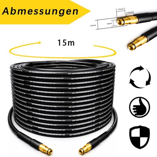 15M Hochdruckschlauch für Kärcher K2 K3 K4 K5 K6 K7, Hochdruckreiniger Schlauch Zubehör mit Click Quick Connect Stecksystem Hochdruck Verlängerung Ersatzschlauch für Kärcher Hochdruckreiniger