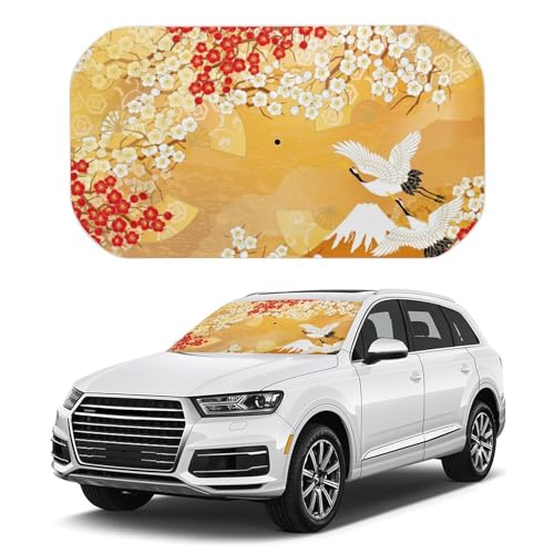 車用サンシェード 金色 ツル 鶴 和風 和柄 傘型 折りたた式 遮光 遮熱 紫外線遮蔽おしゃれ 取り付け簡単 収納便利