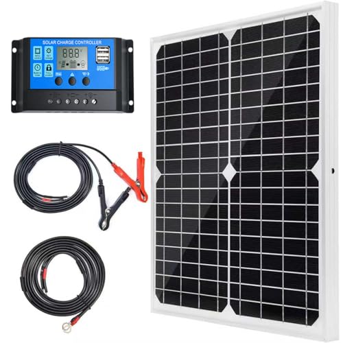 20W 12V Monocrystalline Solar Panel, Solar Panel Kit with 10 A Solar Charger Charge Controller Photovoltaic Systems Solar Powered for Caravan, Camper, Boat