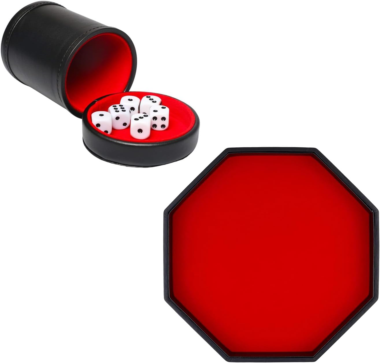 The Bundle of Dice Cup Set and Matching Tray - Black and Red