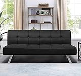 GUNJI Futon Sofa Bed Modern Linen Fabric Upholstered Sofa Bed Folding Collection Convertible Couch Bed for Living Room Home Office Futon Couch with Chrome Legs (Black)