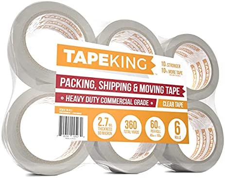 Tape King Clear Packing Tape - 60 Yards Per Roll (6 Refill Rolls) - 2 Inch Wide Stronger 2.7mil, Heavy Duty Sealing Adhesive Industrial Depot Tapes for Moving Packaging Shipping, Office & Storage