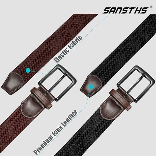 Image of SANSTHS Elastic Woven Golf Belt for Men, 1.3 inch Casual Stretch Braided Web Belt with Pin Buckle for Golf Jeans Casual Pants