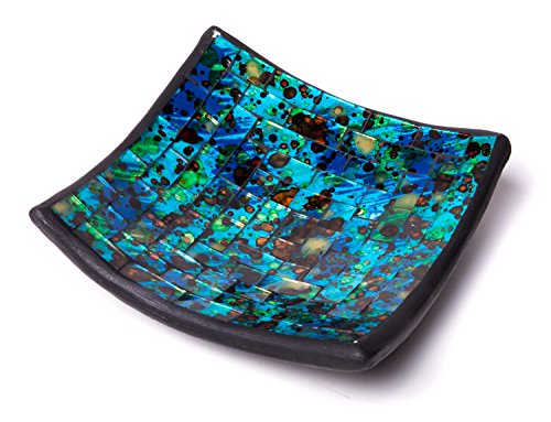 Red Co. Glass Mosaic Ceramic Catch-All Tray, Decorative Accent and Centerpiece Plate - Squared 6 inches