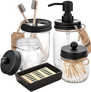 Mason Jar Bathroom Accessories Set 5 Pcs - Mason Jar Soap Dispenser