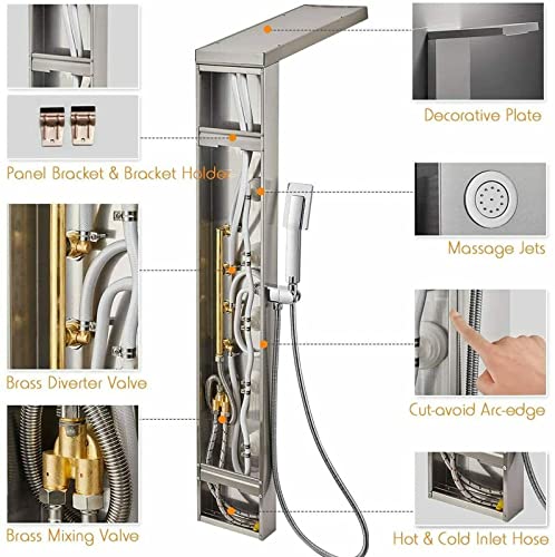 Sistema de columna de ducha de acero inoxidable con 6 funciones y jets corporales miniatura 7