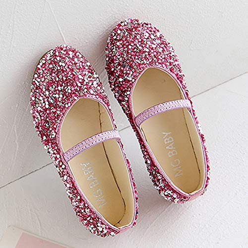Baby Girl's Flat Mary Jane Shoes Ballet Shoes 𝐒parkle Princess Shoes Partys Wedding Dress Shoes Bridesmaids Sandals (Pink, 9 Toddler)3
