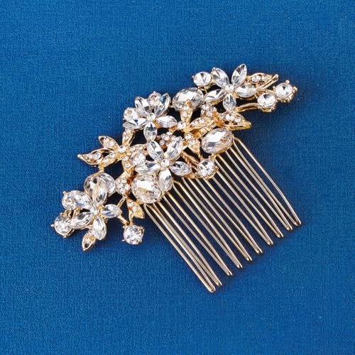 Peineta Nupcial Cristal Oro Accesorio para Novias miniatura 5