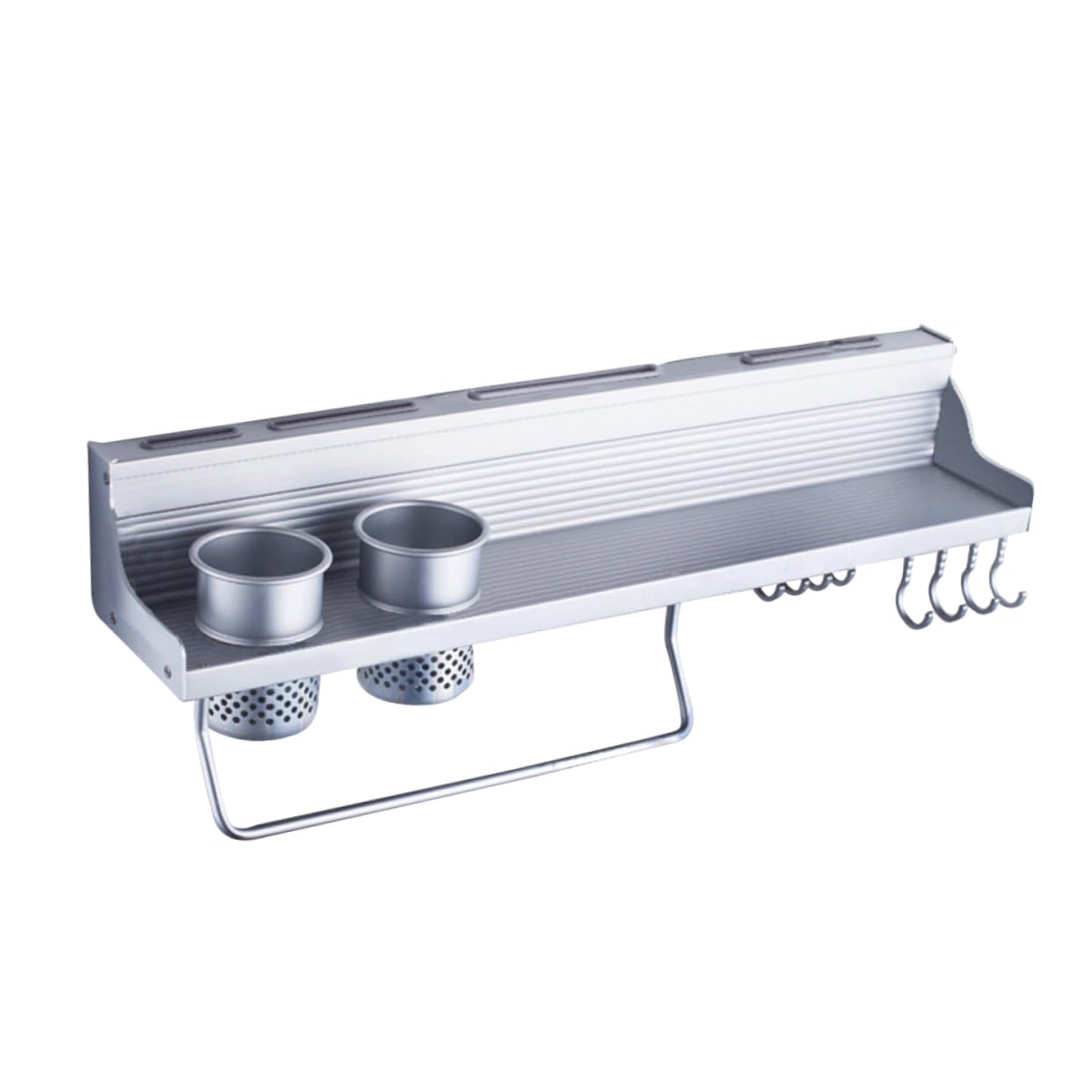 Especiero de Pared de Aluminio Espacial 8 Ganchos, 2 Vasos y 4 Ranuras