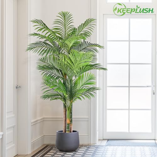 Image of 6ft Triple Golden Cane Palm Artificial Tree 180cm, Large UV-Resistant Tropical Palm Fake Plant Big Size, Perfect for Indoor or Outdoor, Ideal for House Living Room Patio or Office Decor