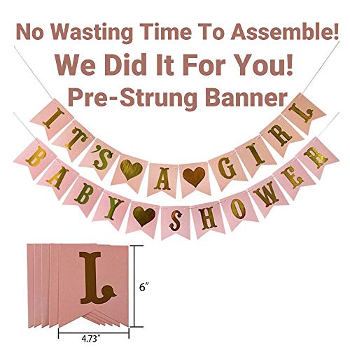 Image of Pink and Gold Baby Shower Decorations for Girl - 35 Pcs Princess Kit with It's a Girl Banner, Mom to Be Sash, Tissue Paper Pom Poms, Paper Lanterns, Bunting Garland - Baby Girl Party Supplies