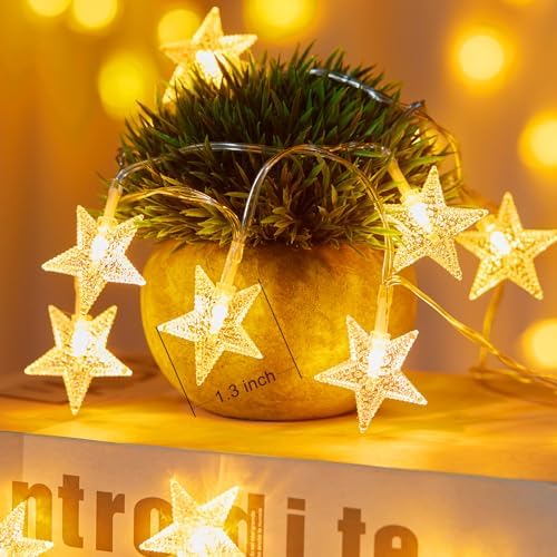 🏡🎄Minetom Star String Lights – 17 ft Battery Operated Fairy Lights with 50 LED Stars | Timer Function & Waterproof Design for Bedroom, Tent, Patio, Wedding & Holiday Decor (Warm White) - Image 2
