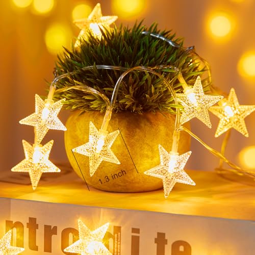 Minetom STAR STRING LIGHTS Battery Operated - 17 Ft 50 Led Star Fairy String Lights With Timer, Waterproof For Indoor Bedroom Tent Loft Bed Patio Party Wedding Decor thumb #1