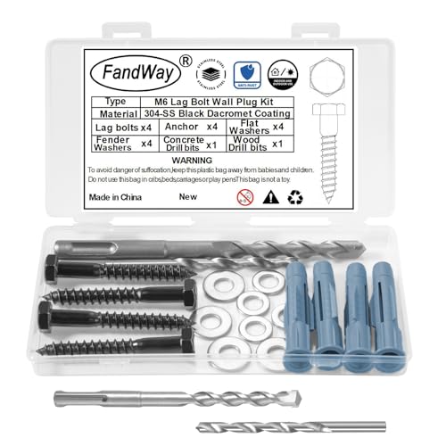 FandWay Set di viti universali VESA e tasselli, viti esagonali M6 x 50 mm, in acciaio inox 304, con rondella a 2 punte per ogni monitor, staffe da parete, armadi, ecc.