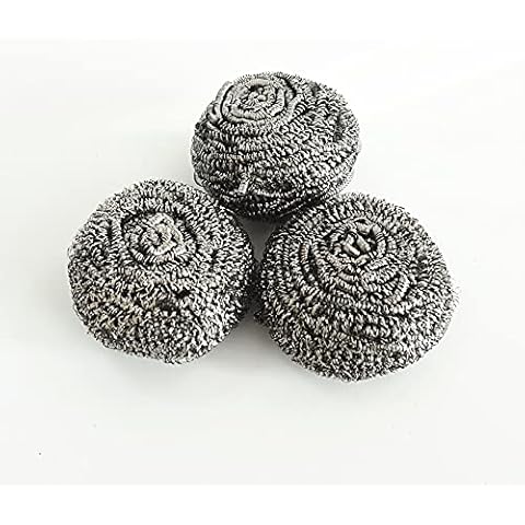 Hampine 3 Pack Stainless Steel Scourers - Sponge Scrubbers Metal Steel Wool Scouring Pad - Stainless Steel Cleaner Cleaning Sponges Metal Scourer Wire Wool Sponge Scourer Cover