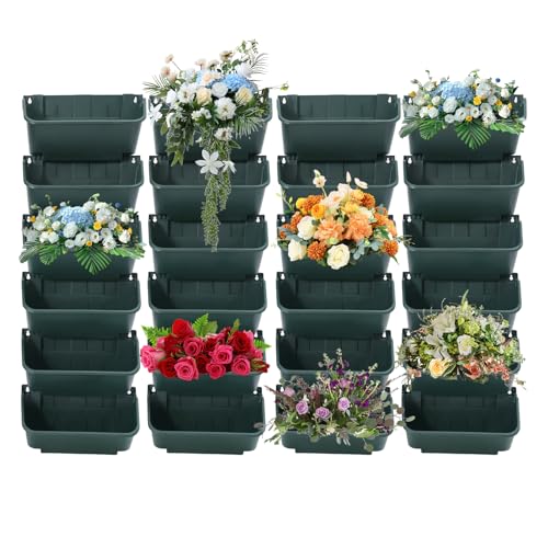 24 Pack Vertical Garden Planter,13 inch Wall Mounted Planter for Patio Indoor Outdoor Decor, Garden Self Watering Pot Balcony Plant Vegetable Fruit Herb Hanging Pocket Holder Flowerpot (Army Green)