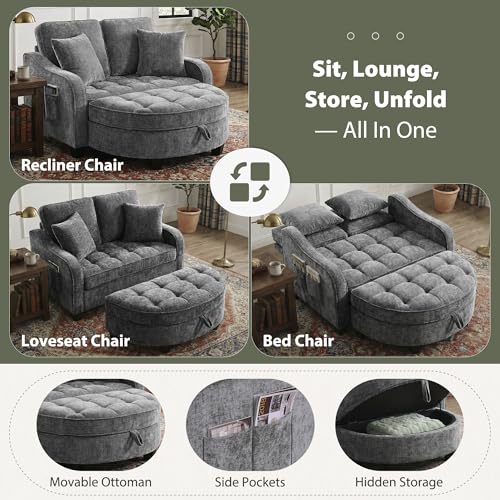Sillón redondo con otomana de almacenamiento gris miniatura 5