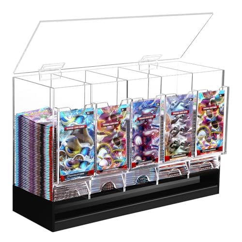 CHEPULA 5-Slot Booster Pack Dispenser Card Dispenser Storage Acrylic Booster Box for Trading Card/Sports Booster Packs (Top lid-opening)