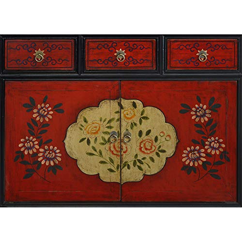 China Furniture Nline Elmwood Floral Motif Tibetan Cabinet, Red And Black #TOP4