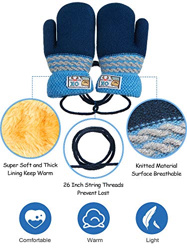 SATINIOR 4 Pairs Fleece Toddler Mittens with String 1-3 Years Fleece Baby Mittens Winter Lining Infant Gloves Warm Thermal Gloves for Baby Kid Toddler4