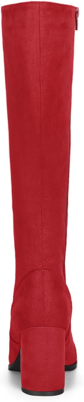 Allegra K Women's Side Zipper Chunky Heel Knee High Red Boots 10 M US - - Image 4
