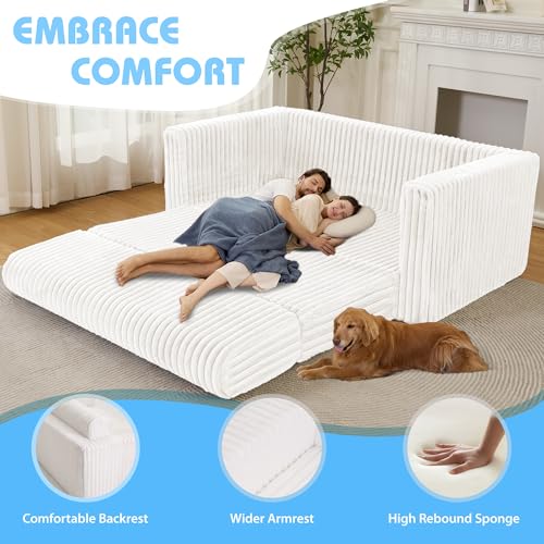 Image of HABUTWAY 49.8 inch Loveseat Boneless Couch, 4-in-1 Convertible Sofa Bed, Plush Fur Folding Futon Sofa Bed Couches Without Pillow for Living Room, High-Density Foam Support, No Assembly Required, Beige
