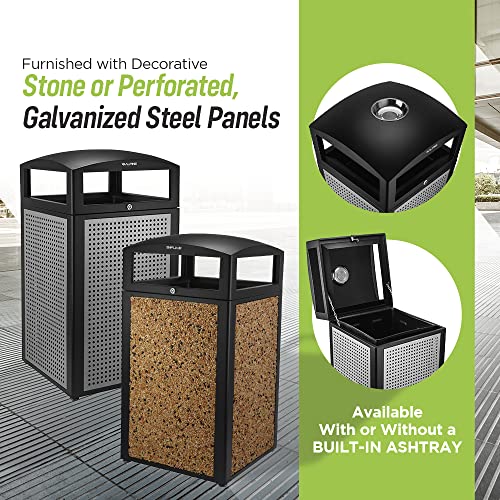 Image of Alpine Indoor & Outdoor Commercial Trash Can with Lid - 40 Gallon Heavy Duty Metal Garbage Can with Removable Bin, Locking Lid for a Modern Look in Patio, Pool, Deck, Office (Stone Panels)