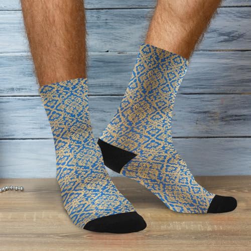 Blue and Gold Baroque Vintage Flowers men's crew socks running casual wicking black socks for men (2-Pair) 7